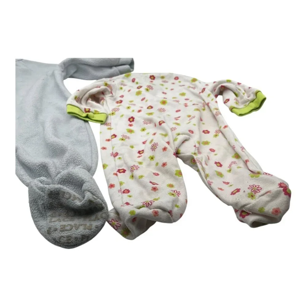 Lot of 2 Baby Girl One Piece Footed Pajamas 3-6M Floral‎ Long Sleeves Crew Neck